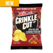 Load image into Gallery viewer, Willards Crinkle Cut Open Fire Chops Flavoured Potato Chips 120g
